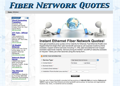 Click to run an instant Ethernet over Fiber bandwidth quote for your business location now...